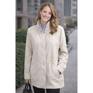 London Fog Womens XL Beige Water Repellent Lightweight Jacket Zip Front Anorak